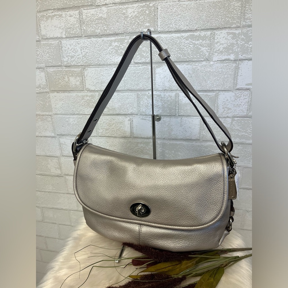 Coach Metallic Silver Leather Shoulder Bag